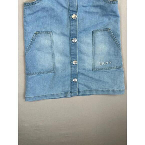 DKNY Girls Denim Jumper Dress Button Front Pocketed Strap Shoulders Overall Sz 6 - Picture 5 of 8